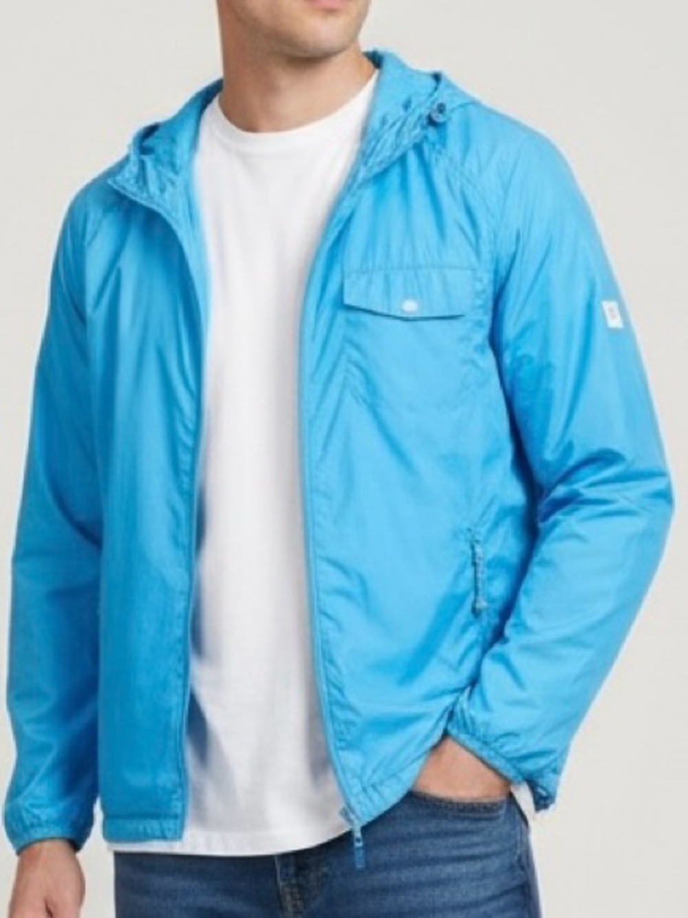 Stussy Windbreaker Jacket Mens Small Blue Hooded‎ Zip Up Lightweight Y2K